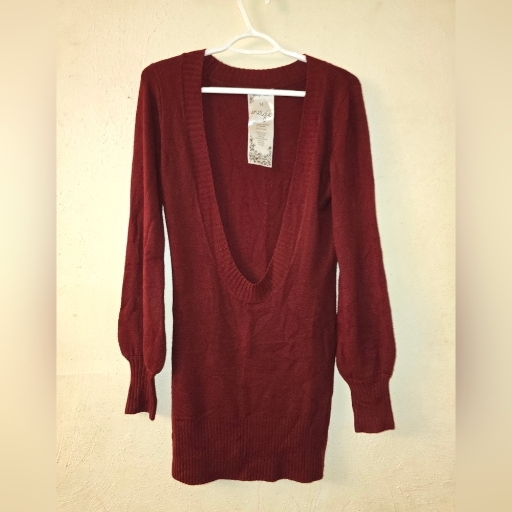 Energie Burgundy V-Neck Sweater Dress